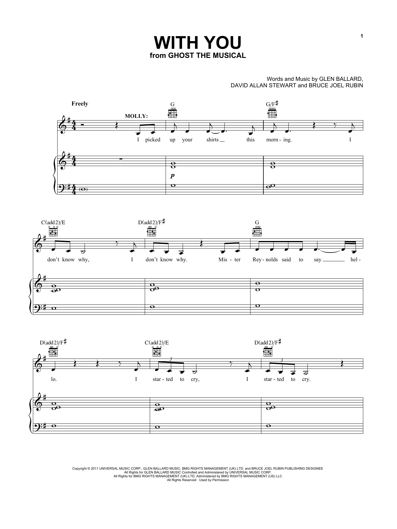 Download Glen Ballard With You (from Ghost - The Musical) Sheet Music and learn how to play Vocal Pro + Piano/Guitar PDF digital score in minutes