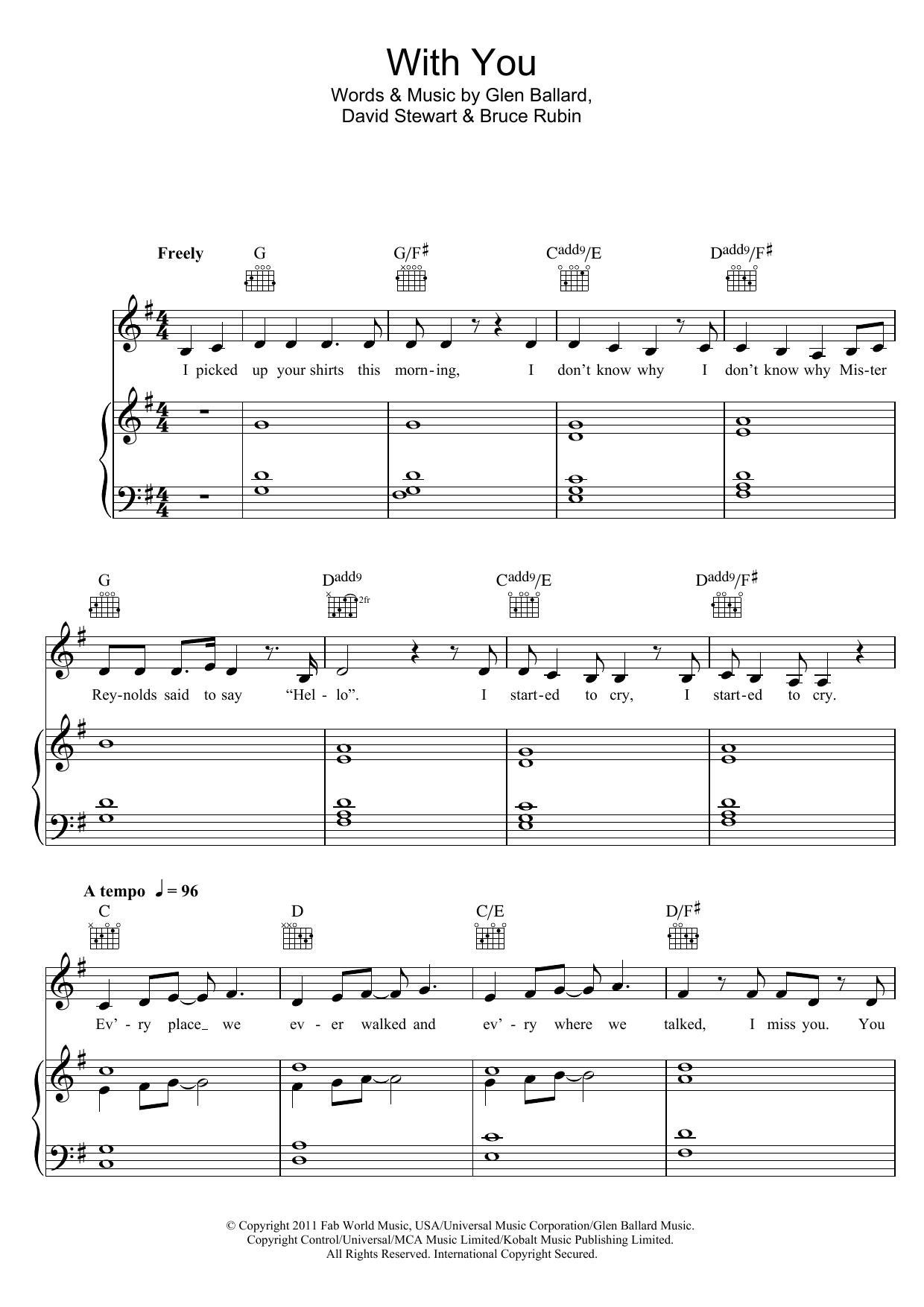 Download Glen Ballard With You (from Ghost The Musical) Sheet Music and learn how to play Piano, Vocal & Guitar PDF digital score in minutes