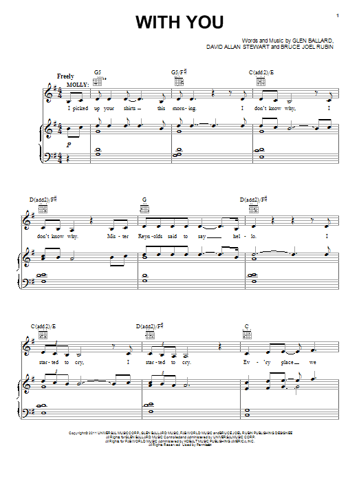 Download Glen Ballard With You (from Ghost The Musical) Sheet Music and learn how to play Piano, Vocal & Guitar (Right-Hand Melody) PDF digital score in minutes