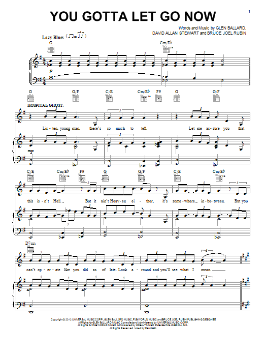 Download Glen Ballard You Gotta Let Go Now Sheet Music and learn how to play Piano, Vocal & Guitar (Right-Hand Melody) PDF digital score in minutes