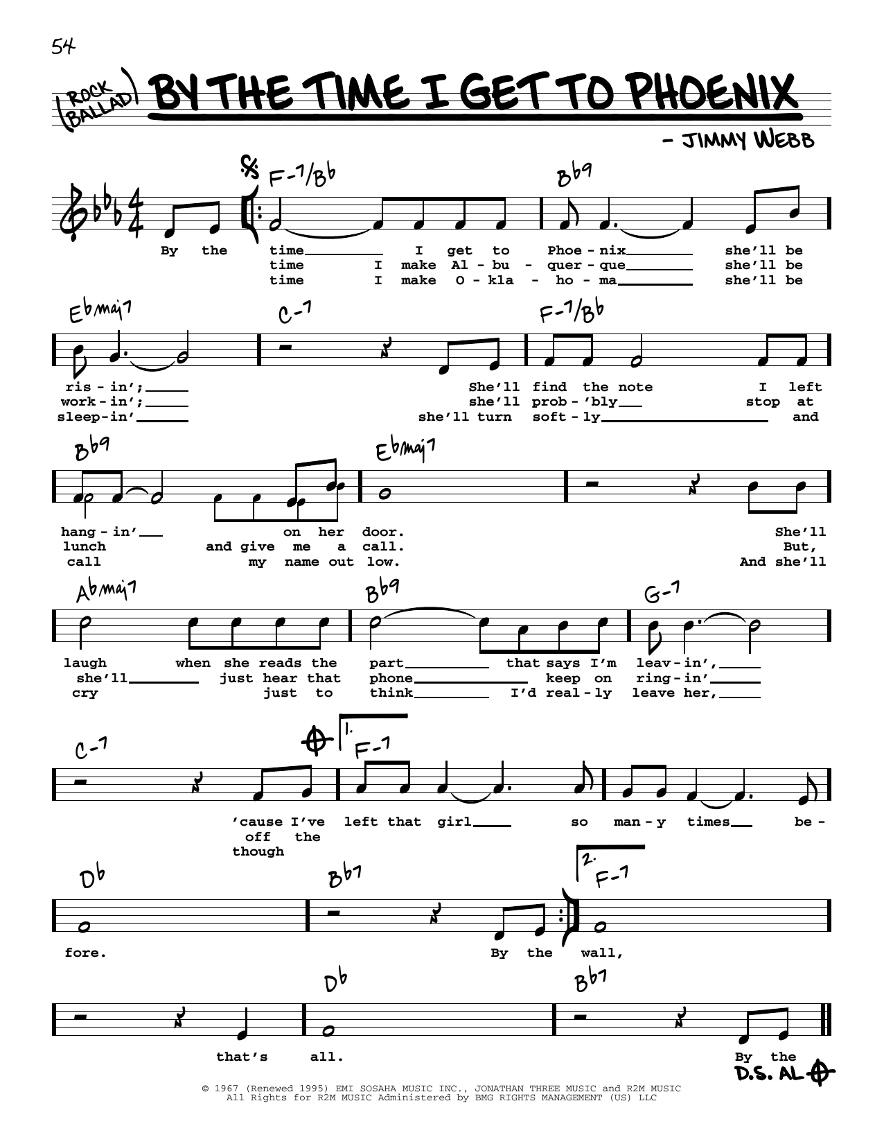 Download Glen Campbell By The Time I Get To Phoenix (High Voice) Sheet Music and learn how to play Real Book – Melody, Lyrics & Chords PDF digital score in minutes