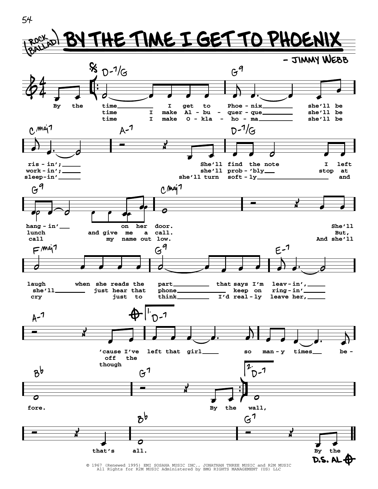 Download Glen Campbell By The Time I Get To Phoenix (Low Voice) Sheet Music and learn how to play Real Book – Melody, Lyrics & Chords PDF digital score in minutes