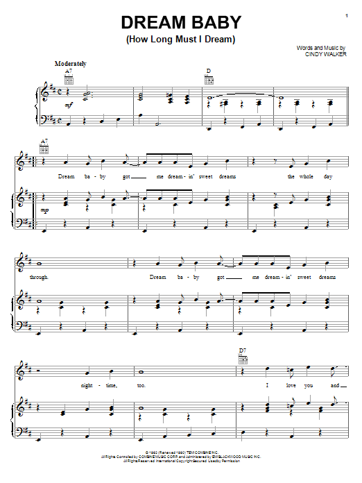 Download Glen Campbell Dream Baby (How Long Must I Dream) Sheet Music and learn how to play Piano, Vocal & Guitar (Right-Hand Melody) PDF digital score in minutes
