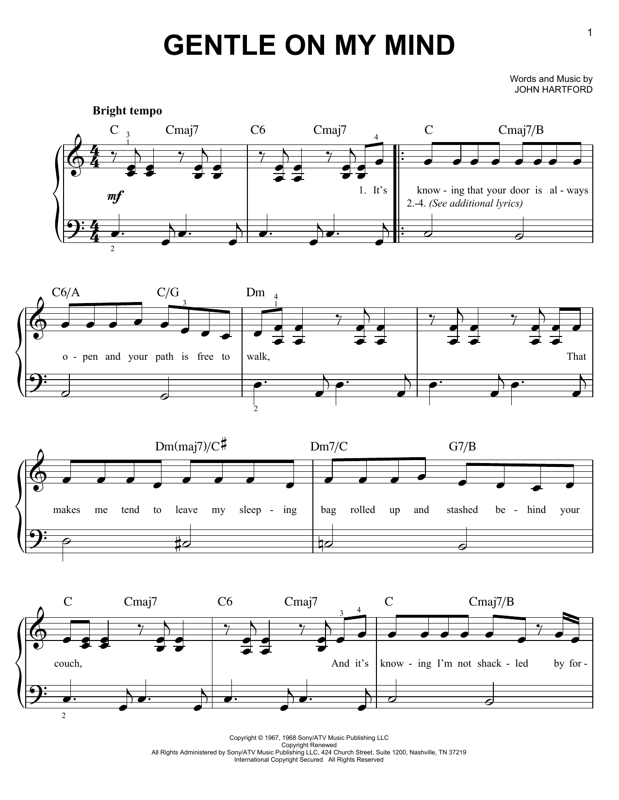 Download Glen Campbell Gentle On My Mind Sheet Music and learn how to play Cello PDF digital score in minutes