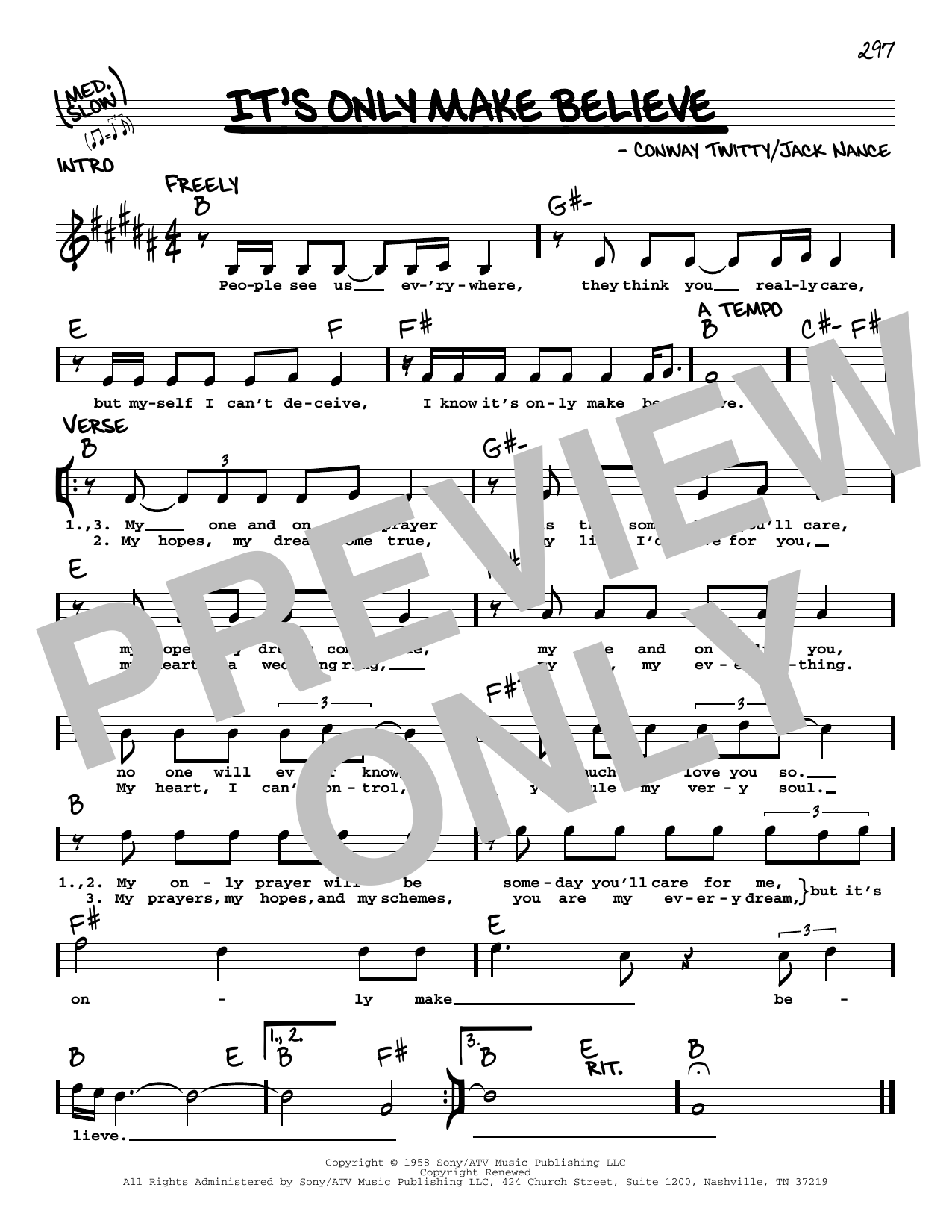Download Glen Campbell It's Only Make Believe Sheet Music and learn how to play Real Book – Melody, Lyrics & Chords PDF digital score in minutes