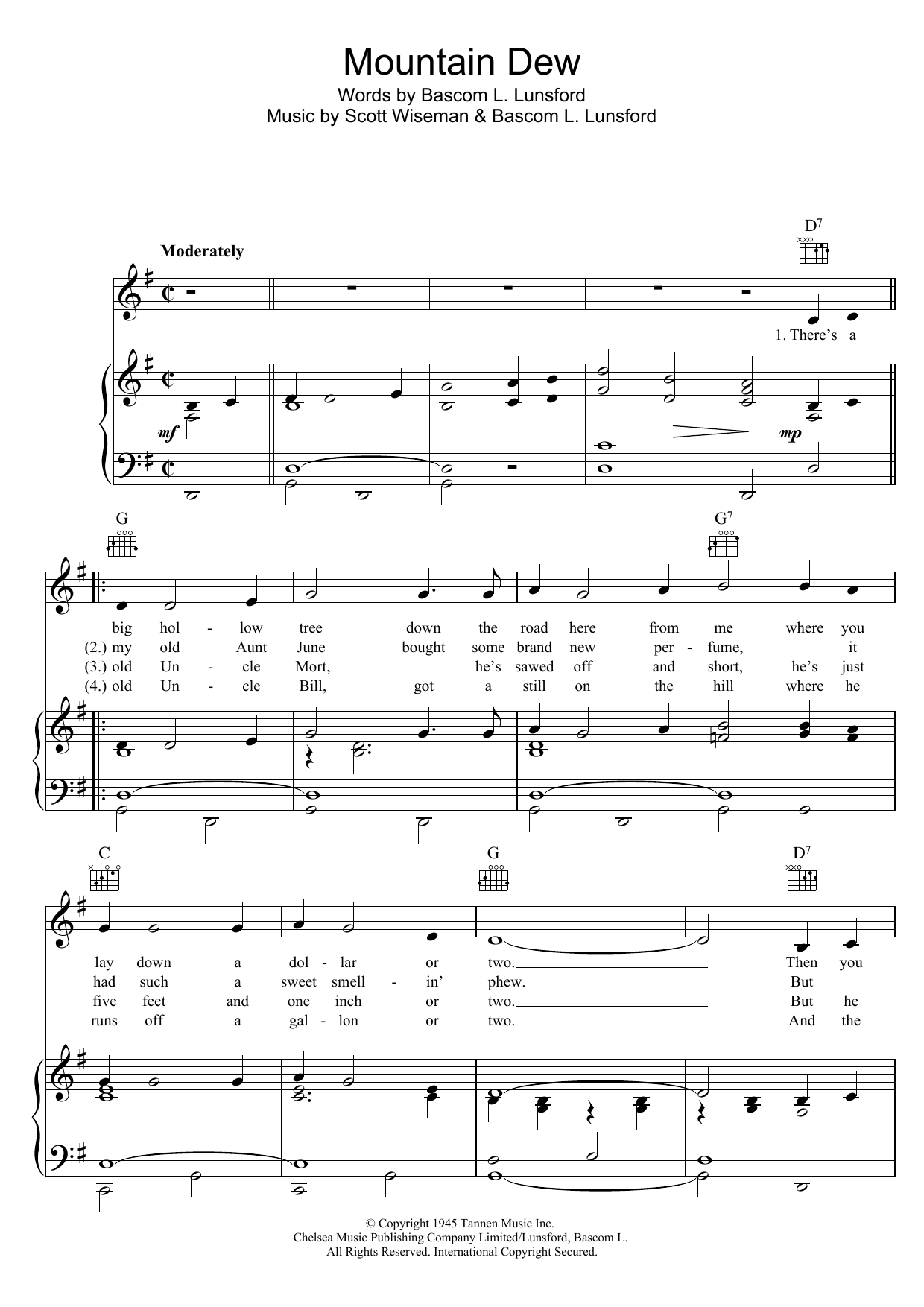 Download Glen Campbell Mountain Dew Sheet Music and learn how to play Piano, Vocal & Guitar (Right-Hand Melody) PDF digital score in minutes