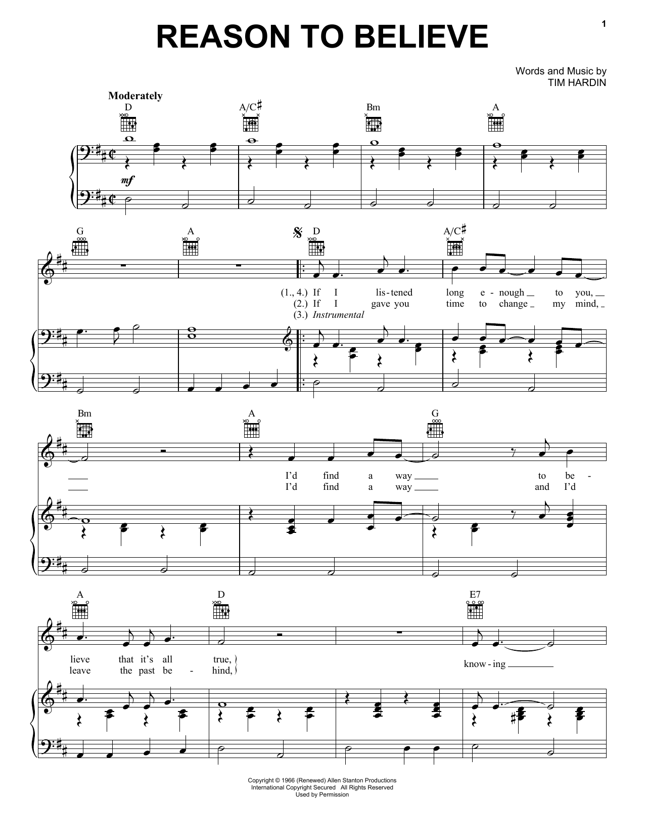 Download Glen Campbell Reason To Believe Sheet Music and learn how to play Piano, Vocal & Guitar (Right-Hand Melody) PDF digital score in minutes