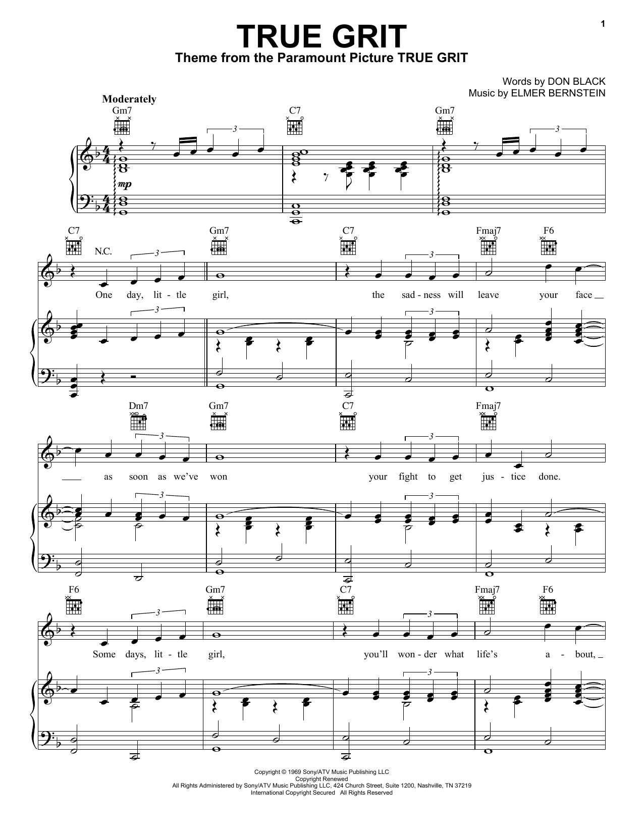 Download Glen Campbell True Grit Sheet Music and learn how to play Piano, Vocal & Guitar (Right-Hand Melody) PDF digital score in minutes