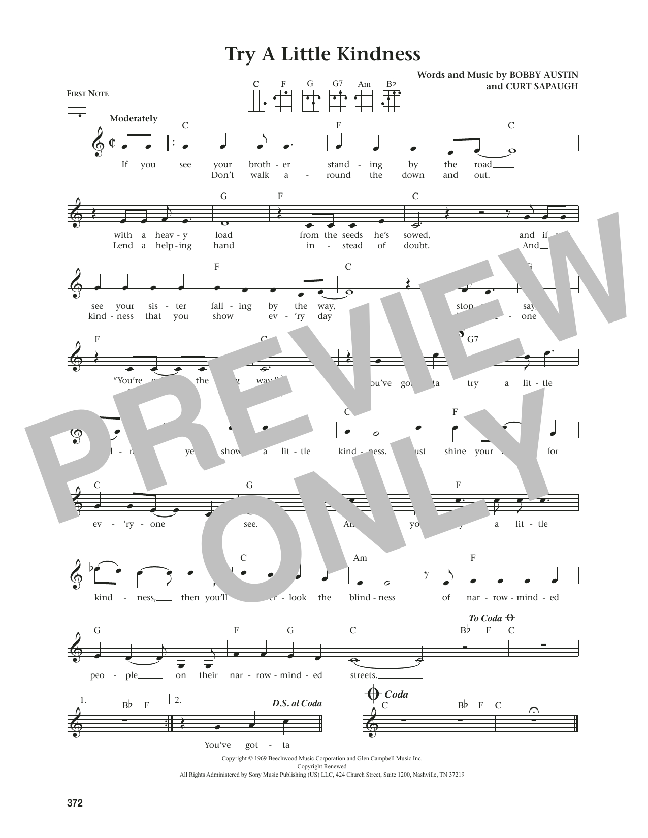 Download Glen Campbell Try A Little Kindness (from The Daily Ukulele) (arr. Jim Beloff) Sheet Music and learn how to play Ukulele PDF digital score in minutes