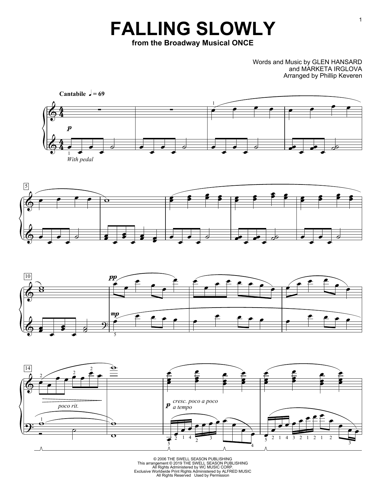 Download Glen Hansard & Marketa Irglova Falling Slowly [Classical version] (from the musical Once) (arr. Phillip Keveren Sheet Music and learn how to play Piano Solo PDF digital score in minutes