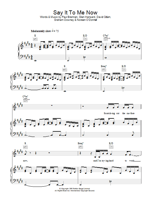 Download Glen Hansard Say It To Me Now (from Once) Sheet Music and learn how to play Guitar Chords/Lyrics PDF digital score in minutes