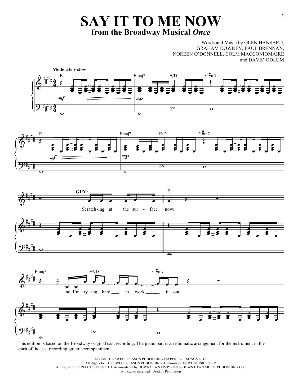 Download Glen Hansard Say It To Me Now Sheet Music and learn how to play Piano & Vocal PDF digital score in minutes