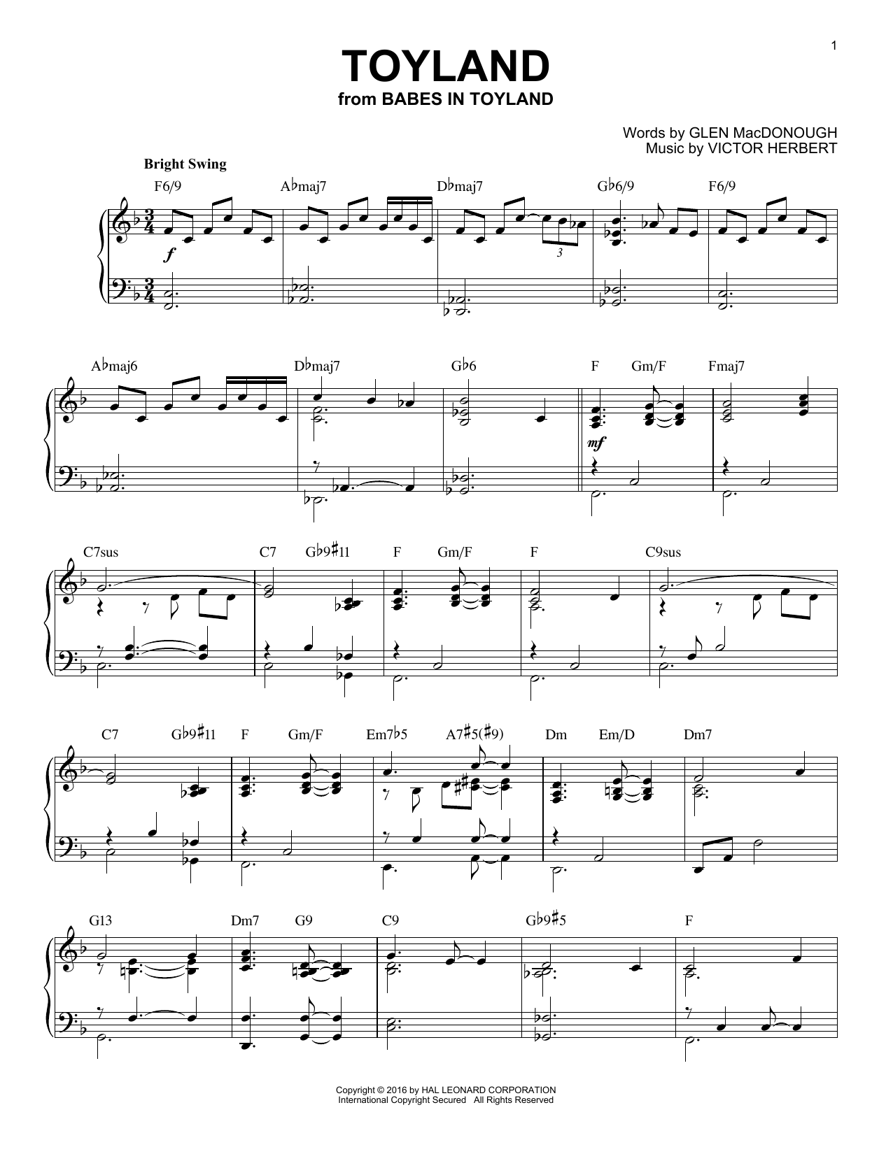 Download Glen MacDonough Toyland Sheet Music and learn how to play Piano PDF digital score in minutes