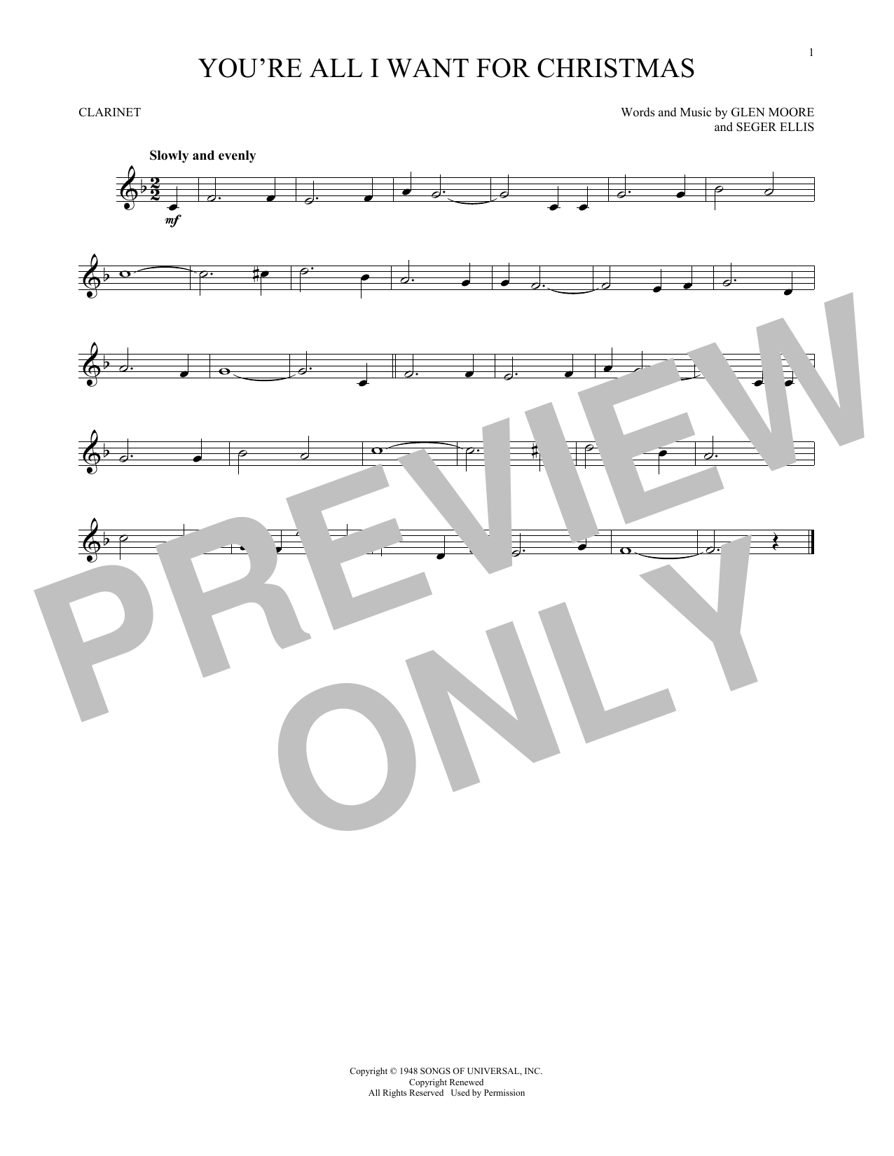 Download Bing Crosby You're All I Want For Christmas Sheet Music and learn how to play Clarinet PDF digital score in minutes