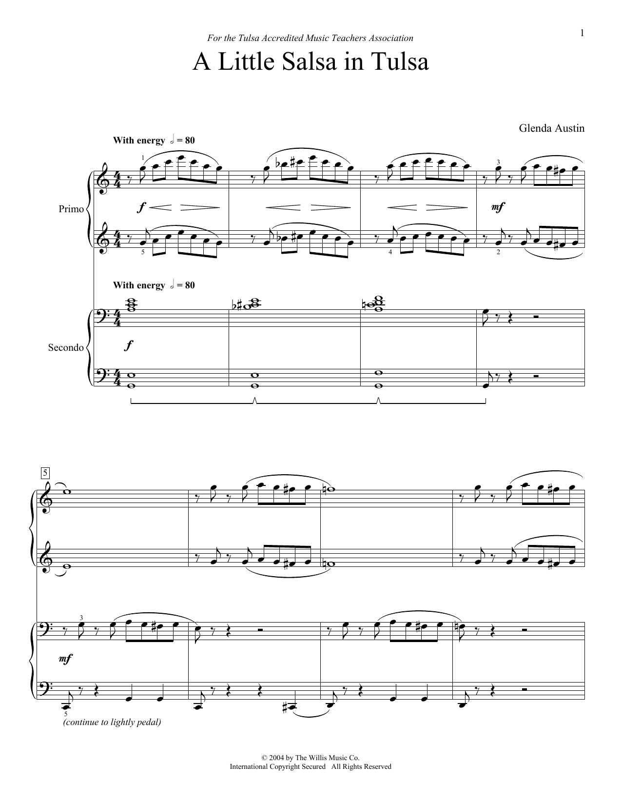 Download Glenda Austin A Little Salsa In Tulsa Sheet Music and learn how to play Piano Duet PDF digital score in minutes
