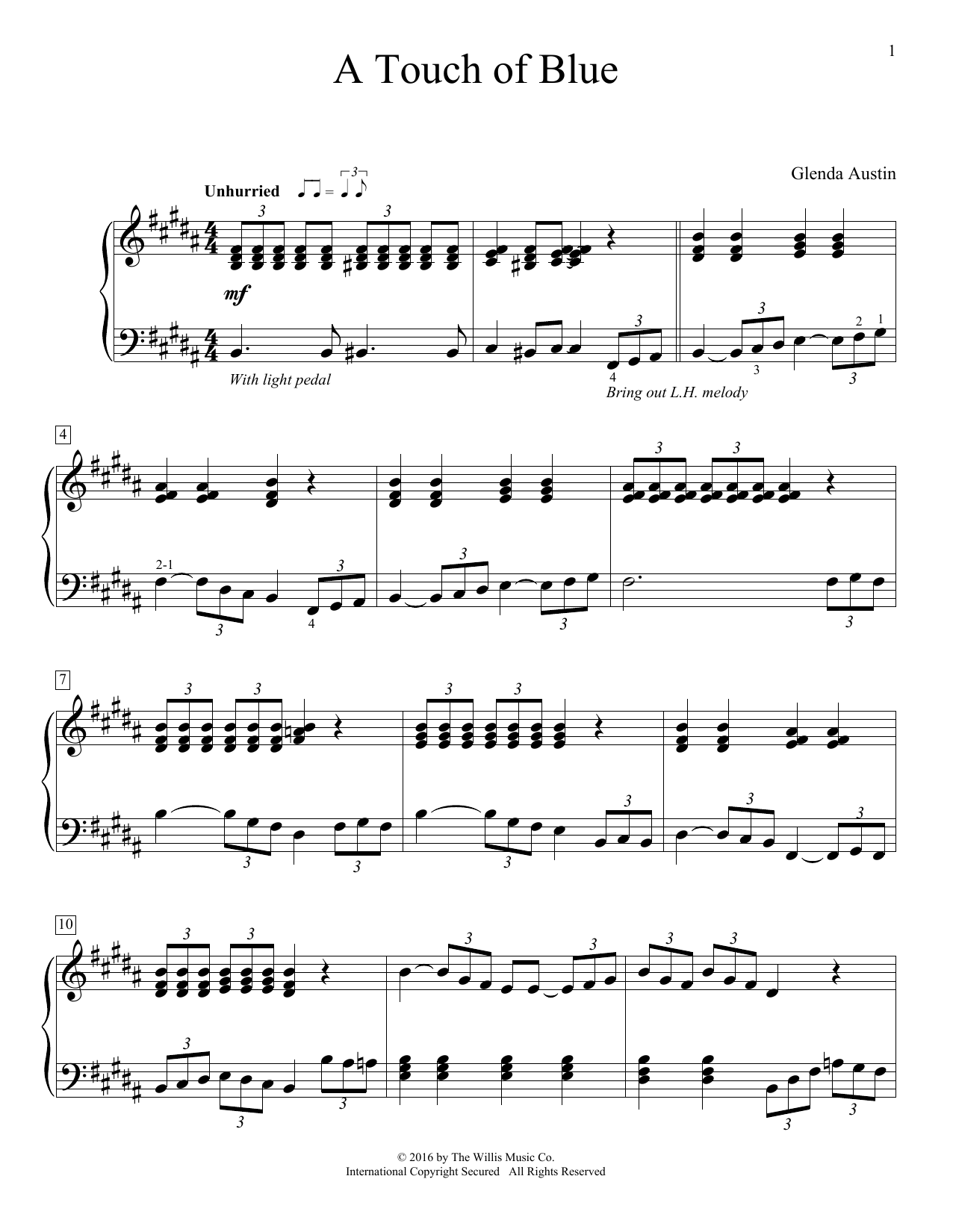 Download Glenda Austin A Touch Of Blue Sheet Music and learn how to play Piano PDF digital score in minutes