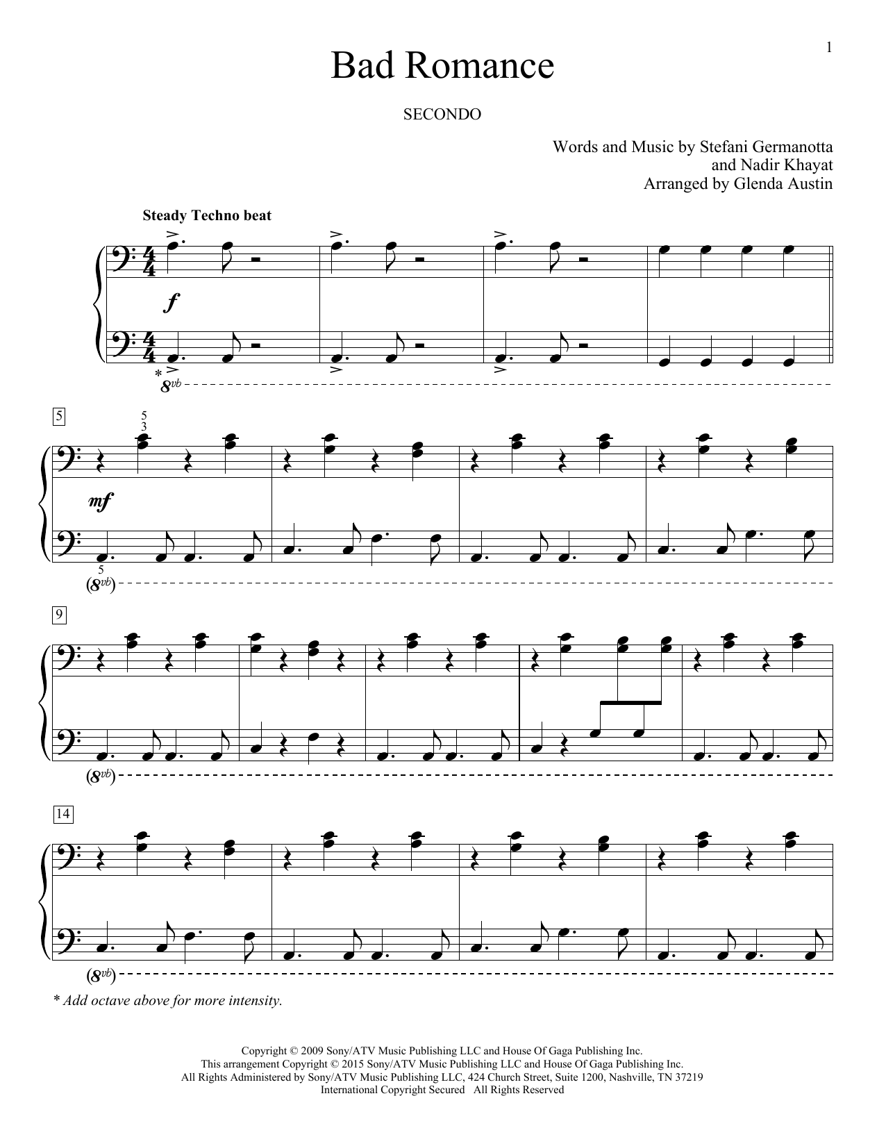 Download Lady Gaga Bad Romance Sheet Music and learn how to play Piano Duet PDF digital score in minutes