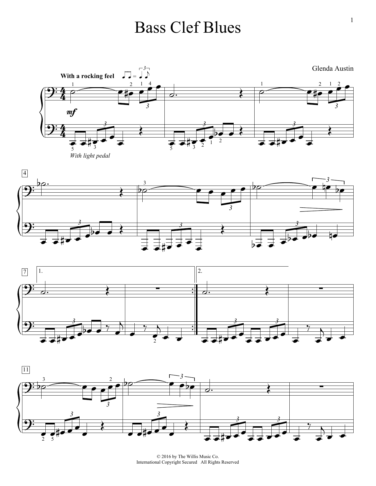 Download Glenda Austin Bass Clef Blues Sheet Music and learn how to play Piano PDF digital score in minutes
