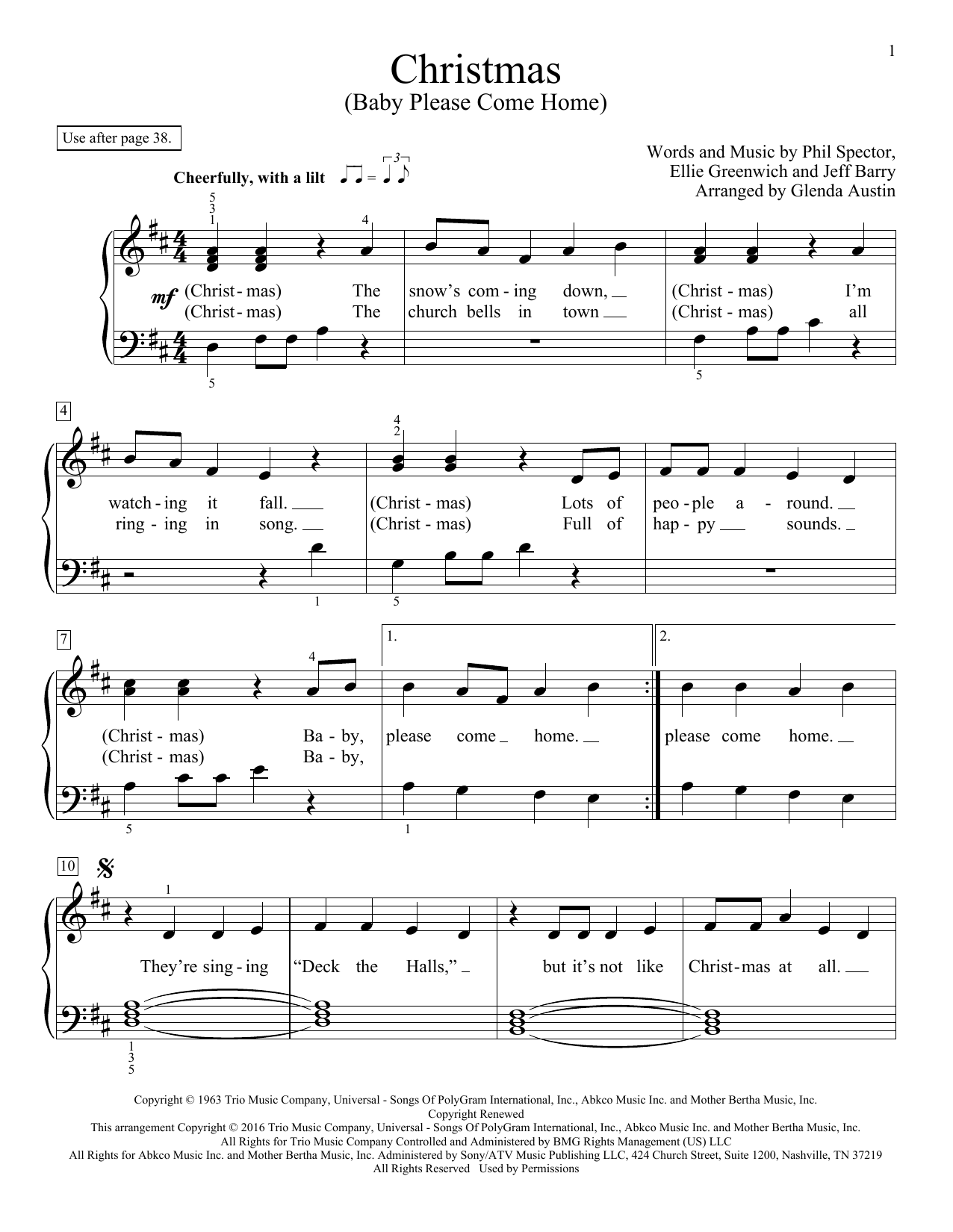 Download Glenda Austin Christmas (Baby Please Come Home) Sheet Music and learn how to play Easy Piano PDF digital score in minutes