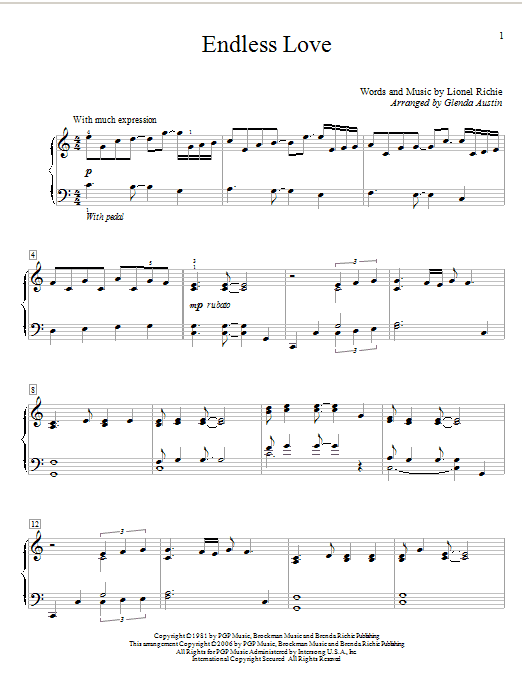 Download Lionel Richie & Diana Ross Endless Love Sheet Music and learn how to play Easy Piano PDF digital score in minutes