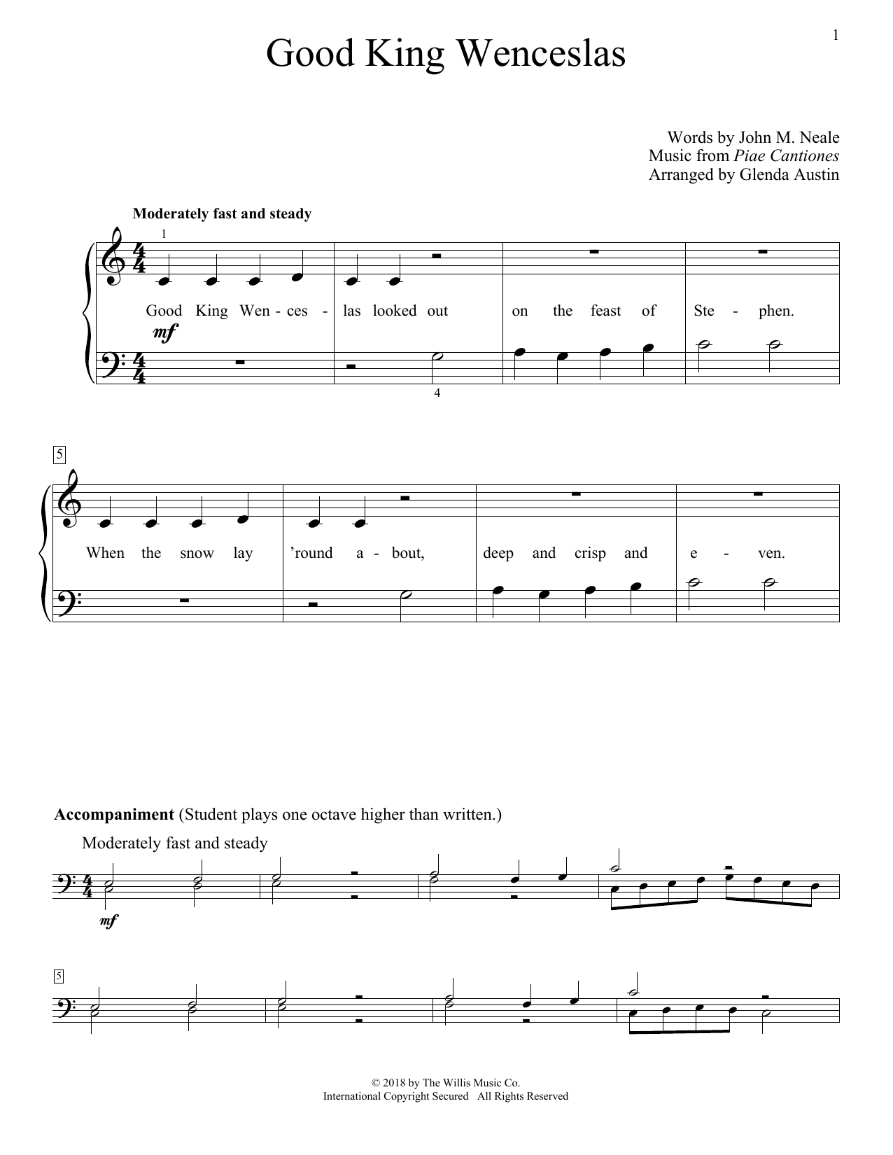 Download Glenda Austin Good King Wenceslas Sheet Music and learn how to play Educational Piano PDF digital score in minutes