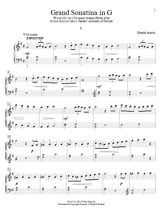 Download Glenda Austin Grand Sonatina In G Sheet Music and learn how to play Easy Piano PDF digital score in minutes