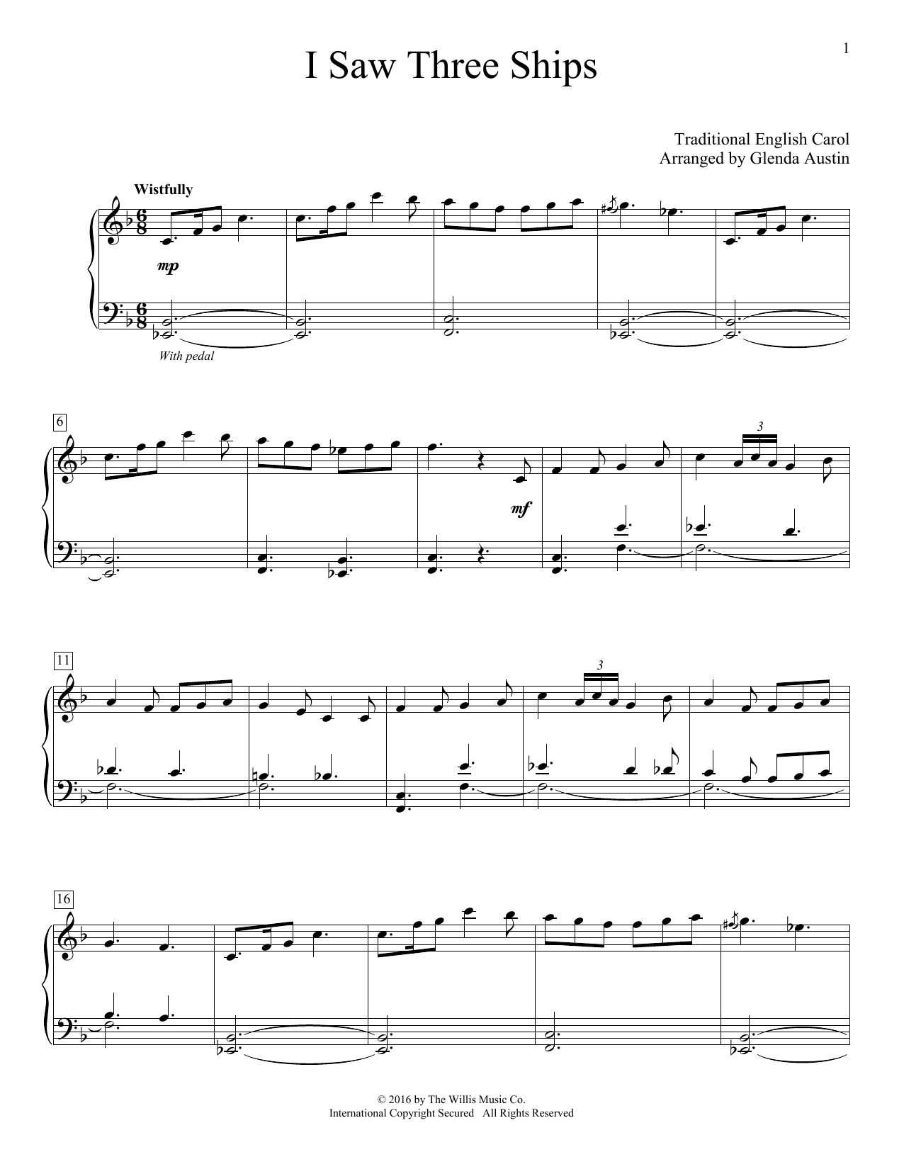 Download Glenda Austin I Saw Three Ships Sheet Music and learn how to play Educational Piano PDF digital score in minutes