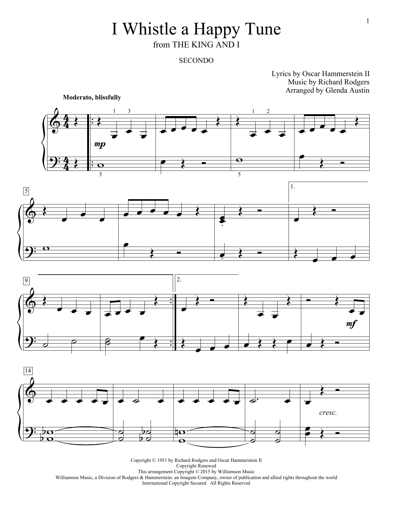Download Rodgers & Hammerstein I Whistle A Happy Tune (from The King And I) Sheet Music and learn how to play Piano Duet PDF digital score in minutes