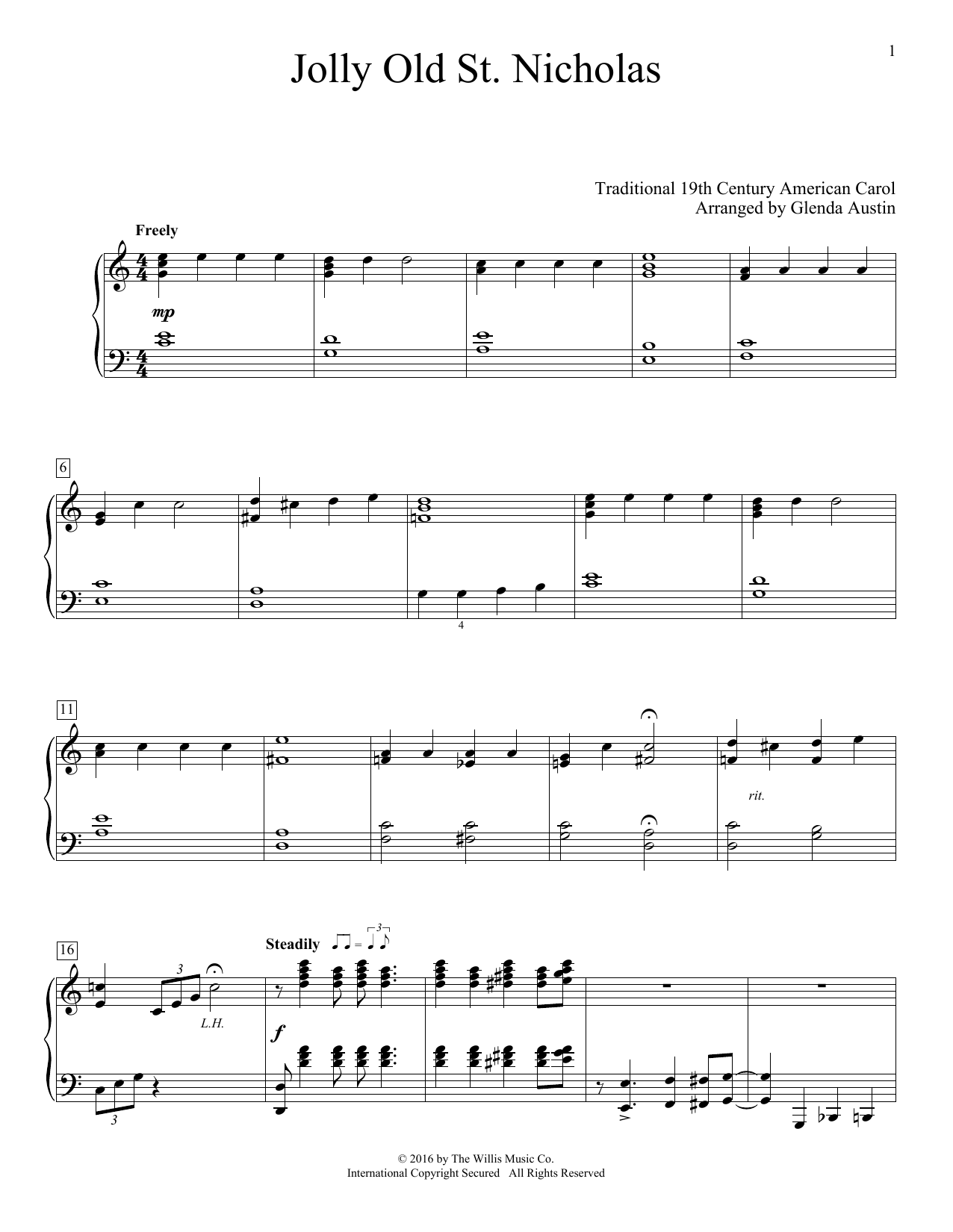 Download Glenda Austin Jolly Old St. Nicholas Sheet Music and learn how to play Educational Piano PDF digital score in minutes
