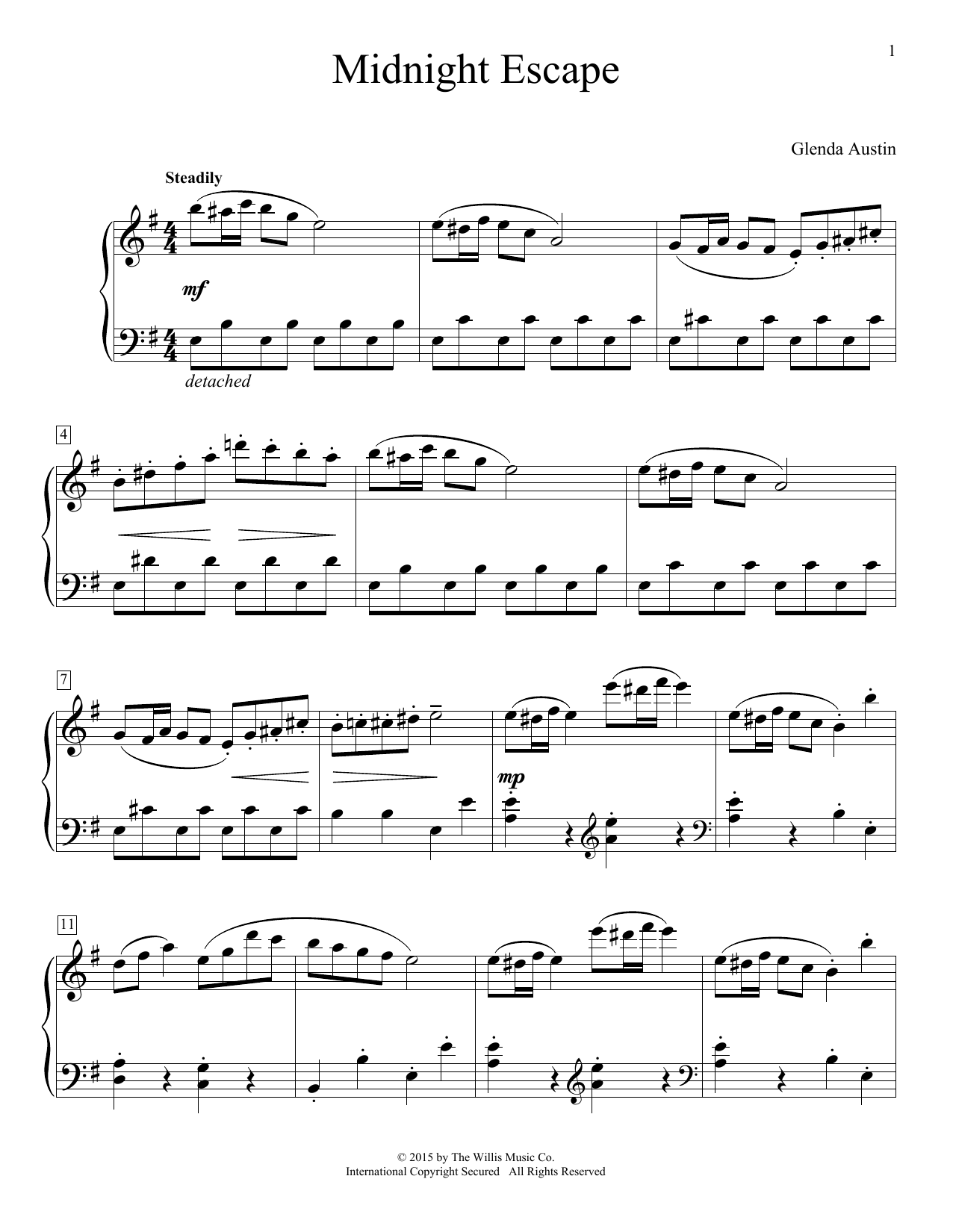 Download Glenda Austin Midnight Escape Sheet Music and learn how to play Easy Piano PDF digital score in minutes