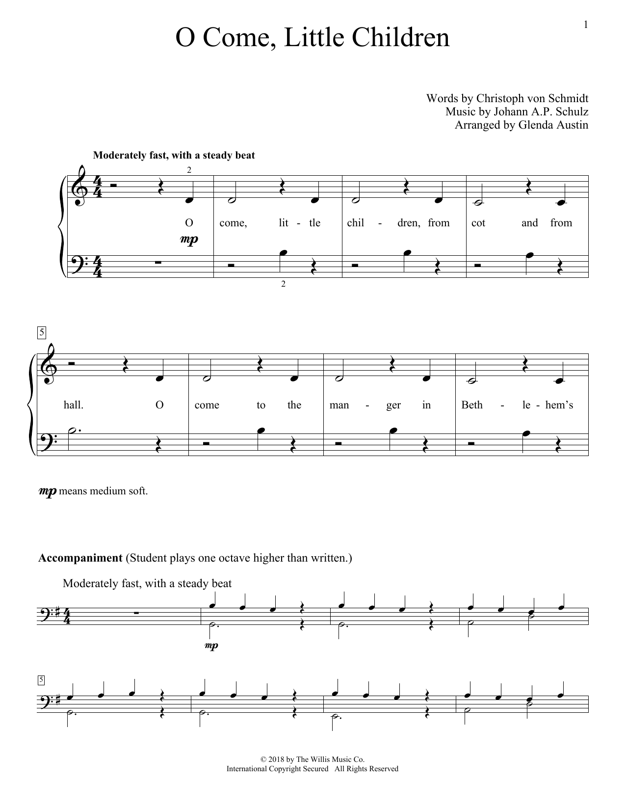 Download Glenda Austin O Come, Little Children Sheet Music and learn how to play Educational Piano PDF digital score in minutes