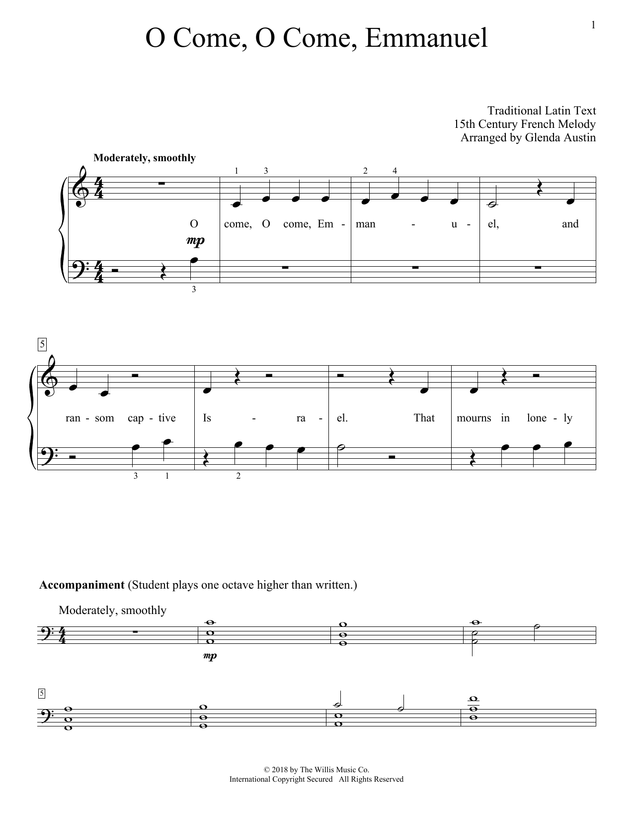 Download Glenda Austin O Come, O Come, Emmanuel Sheet Music and learn how to play Educational Piano PDF digital score in minutes