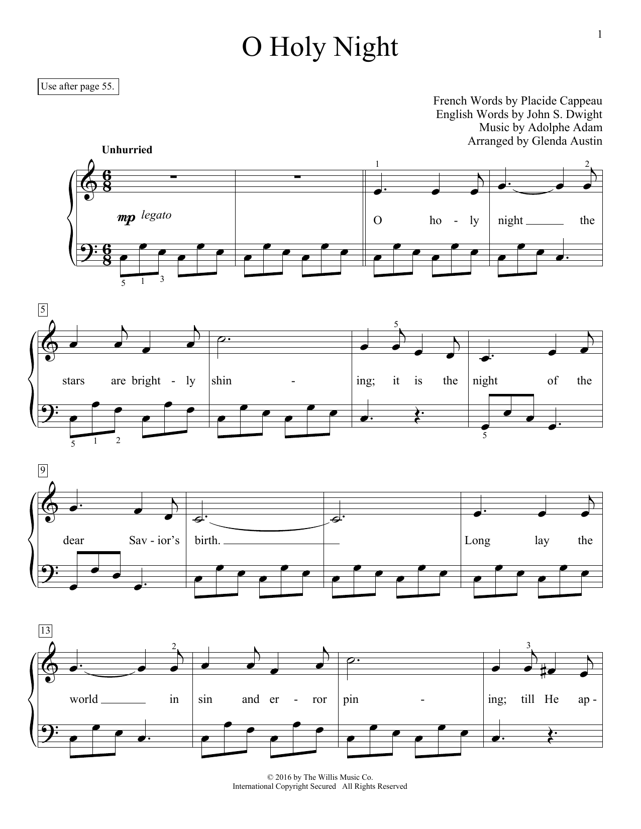 Download Glenda Austin O Holy Night Sheet Music and learn how to play Easy Piano PDF digital score in minutes