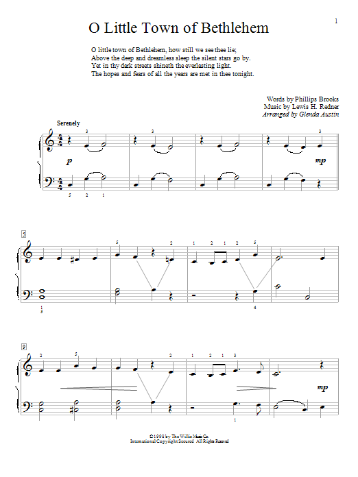 Download Glenda Austin O Little Town Of Bethlehem Sheet Music and learn how to play Piano PDF digital score in minutes