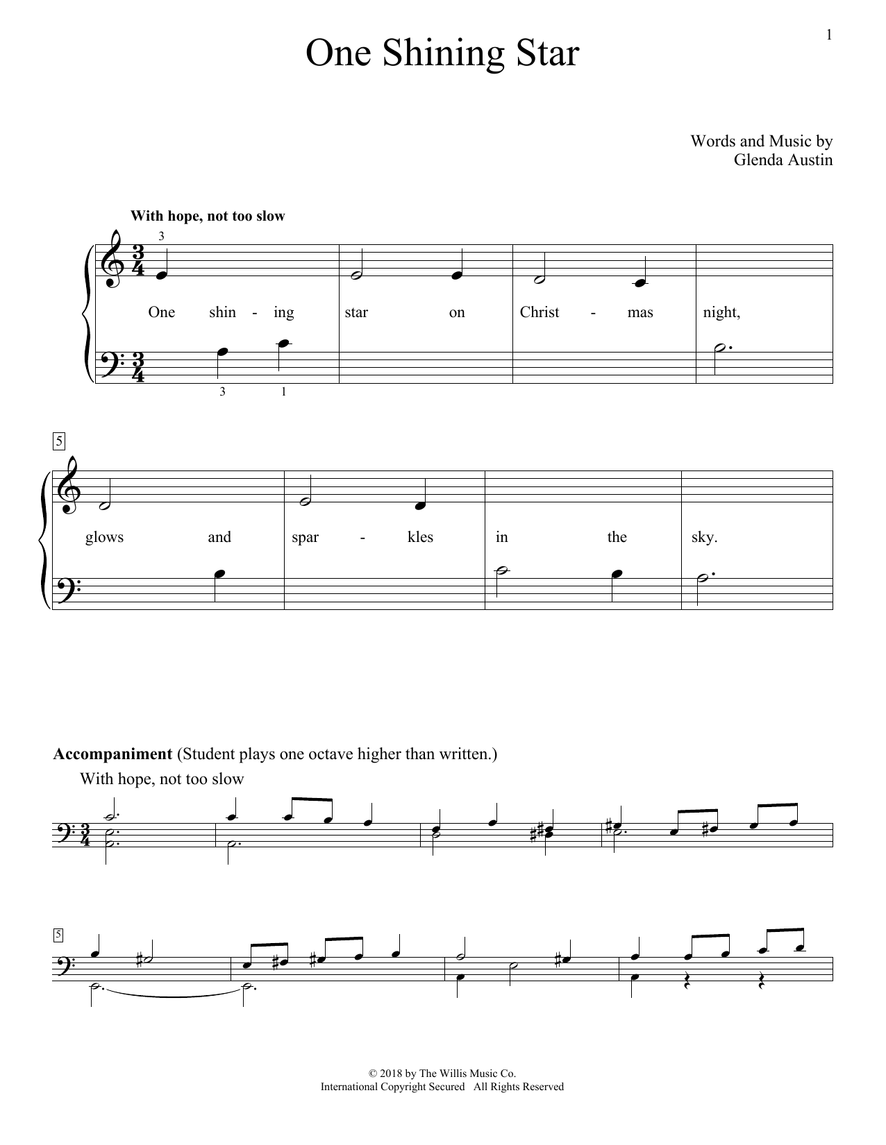 Download Glenda Austin One Shining Star Sheet Music and learn how to play Educational Piano PDF digital score in minutes