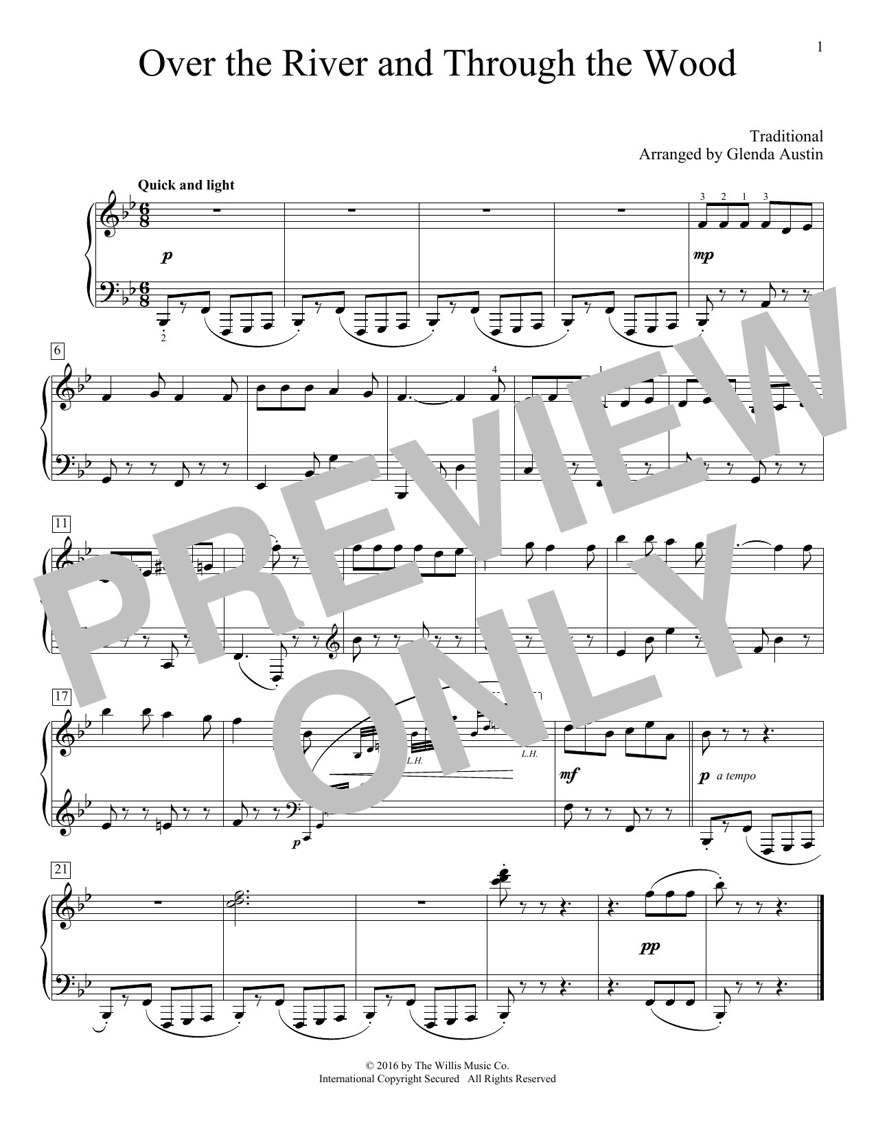 Download Glenda Austin Over The River And Through The Woods Sheet Music and learn how to play Easy Piano PDF digital score in minutes