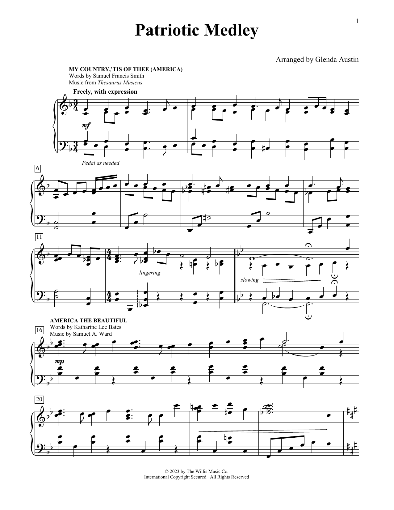 Download Glenda Austin Patriotic Medley Sheet Music and learn how to play Educational Piano PDF digital score in minutes