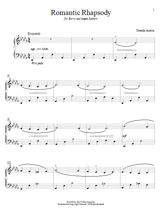 Download Glenda Austin Romantic Rhapsody Sheet Music and learn how to play Easy Piano PDF digital score in minutes