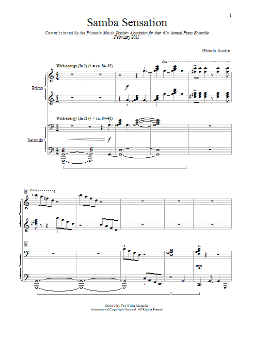 Download Glenda Austin Samba Sensation Sheet Music and learn how to play Piano Duet PDF digital score in minutes