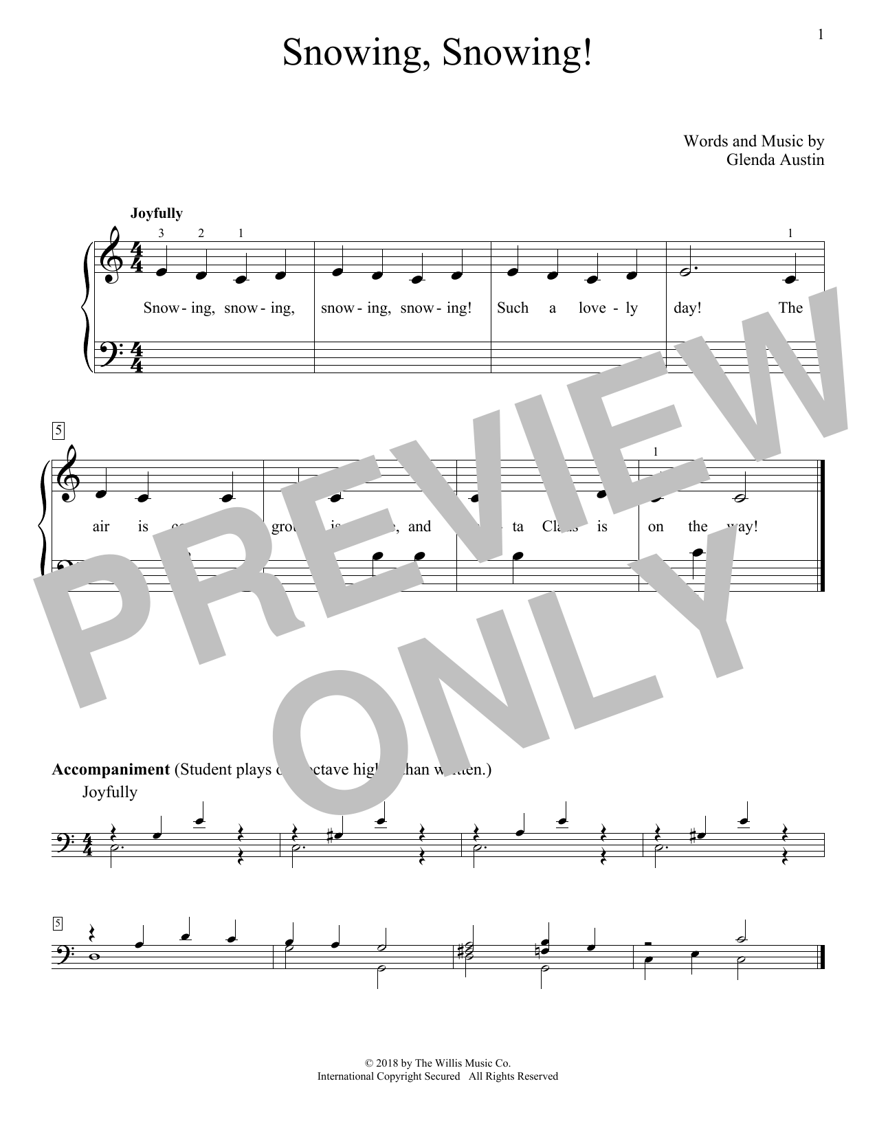 Download Glenda Austin Snowing, Snowing! Sheet Music and learn how to play Educational Piano PDF digital score in minutes