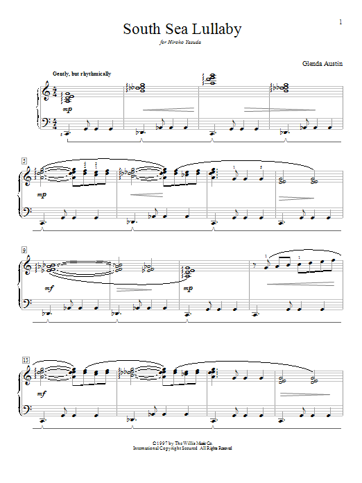 Download Glenda Austin South Sea Lullaby Sheet Music and learn how to play Easy Piano PDF digital score in minutes