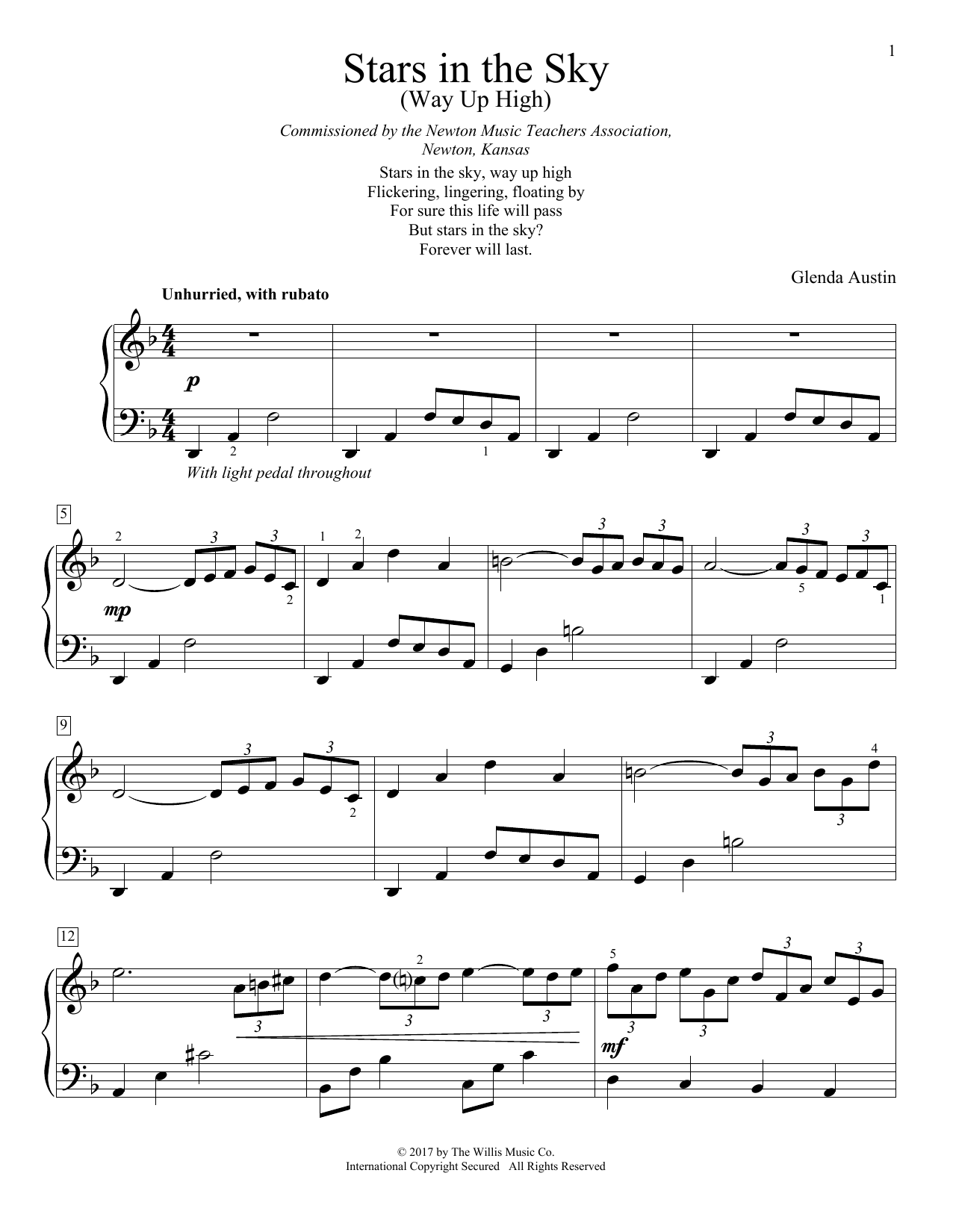 Download Glenda Austin Stars In The Sky (Way Up High) Sheet Music and learn how to play Educational Piano PDF digital score in minutes