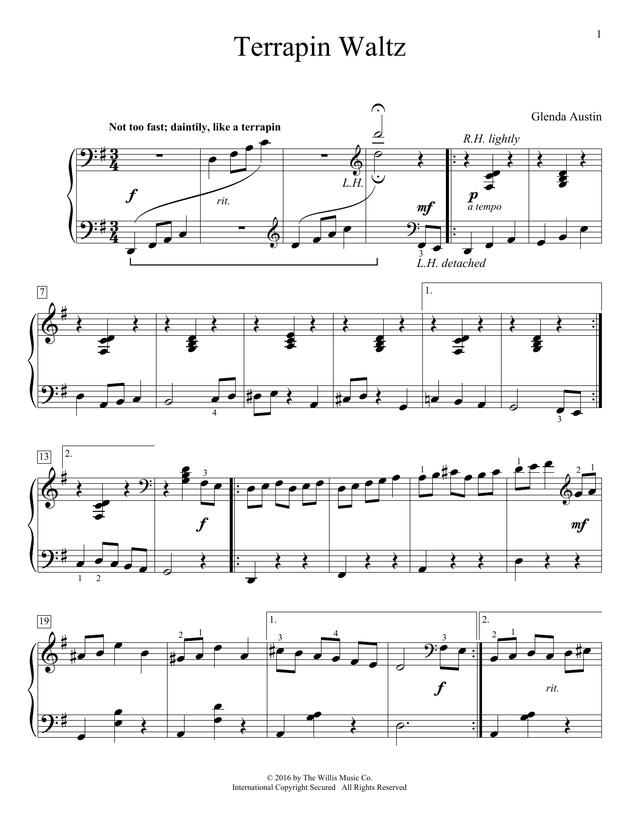 Download Glenda Austin Terrapin Waltz Sheet Music and learn how to play Piano PDF digital score in minutes