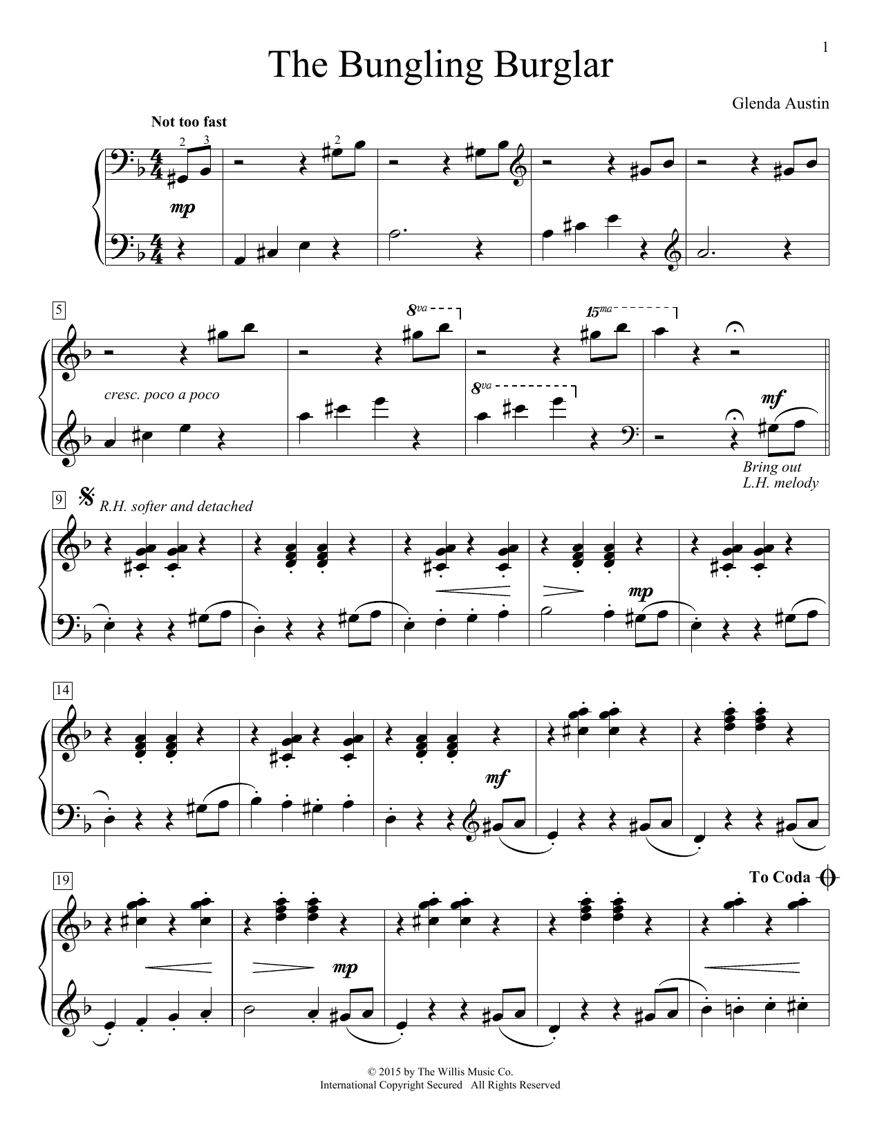 Download Glenda Austin The Bungling Burglar Sheet Music and learn how to play Easy Piano PDF digital score in minutes