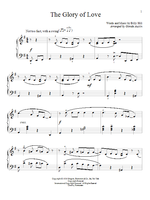 Download Billy Hill The Glory Of Love Sheet Music and learn how to play Easy Piano PDF digital score in minutes