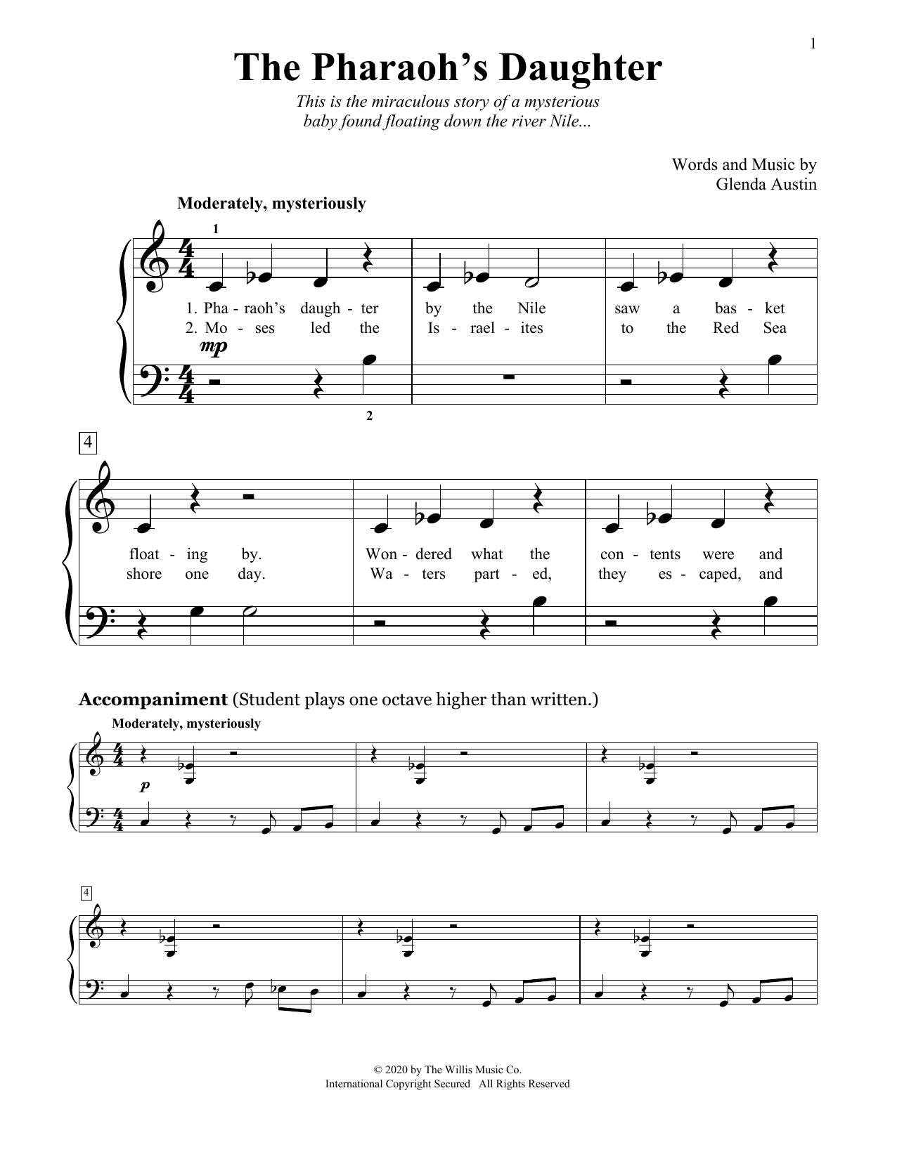 Download Glenda Austin The Pharaoh's Daughter Sheet Music and learn how to play Educational Piano PDF digital score in minutes