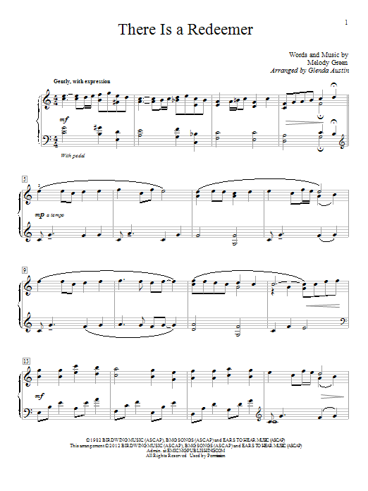 Download Glenda Austin There Is A Redeemer Sheet Music and learn how to play Educational Piano PDF digital score in minutes
