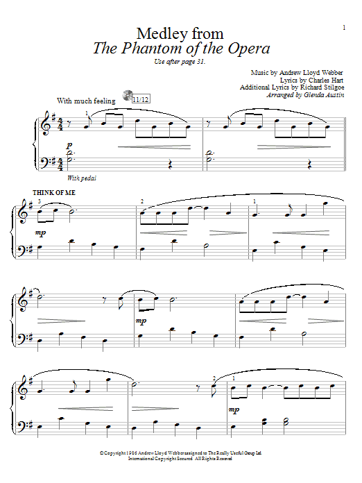 Download Glenda Austin Think Of Me Sheet Music and learn how to play Easy Piano PDF digital score in minutes