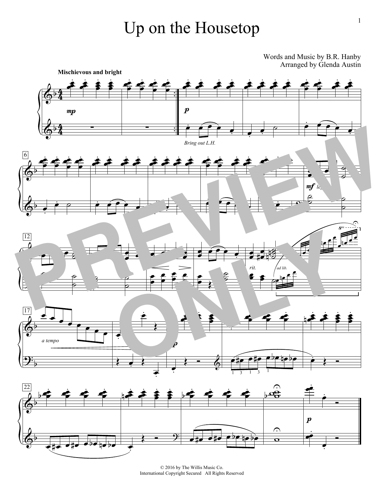 Download Glenda Austin Up On The Housetop Sheet Music and learn how to play Easy Piano PDF digital score in minutes