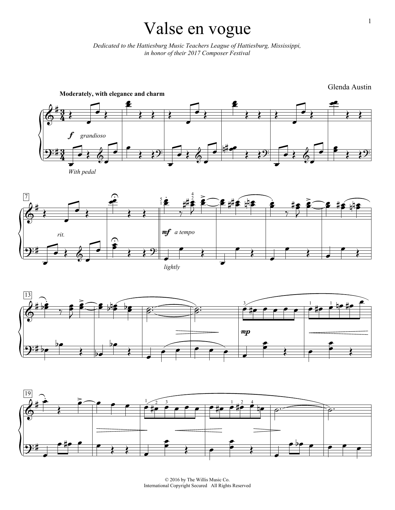 Download Glenda Austin Valse En Vogue Sheet Music and learn how to play Educational Piano PDF digital score in minutes